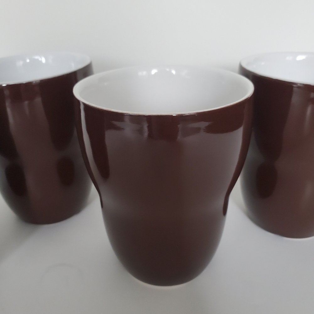 STARBUCKS MUGS Thermal No Handles Solid Ceramic Brown & White 4pcs Set LIKE NEW